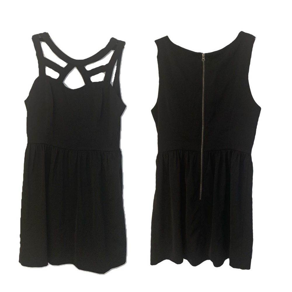 Black A-Line Sleeveless Mini Dress With Cutouts